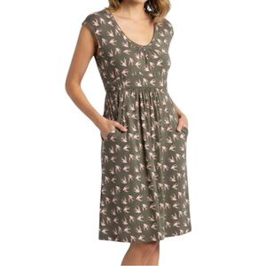 BODEN MARGOT JERSEY BIRD SPARROW DRESS OLIVE GREEN SIZE 2R JERSEY WITH POCKETS